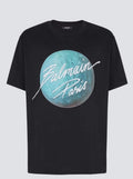 Printed Balmain Paris logo and planet T-shirt