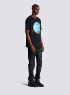 Printed Balmain Paris logo and planet T-shirt