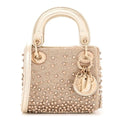 Metallic Lambskin Crystal Beaded Embroidered Micro Lady Dior Gold