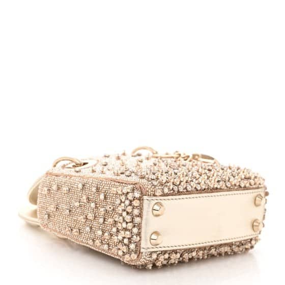 Metallic Lambskin Crystal Beaded Embroidered Micro Lady Dior Gold