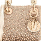 Metallic Lambskin Crystal Beaded Embroidered Micro Lady Dior Gold