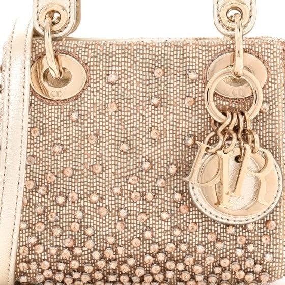 Metallic Lambskin Crystal Beaded Embroidered Micro Lady Dior Gold