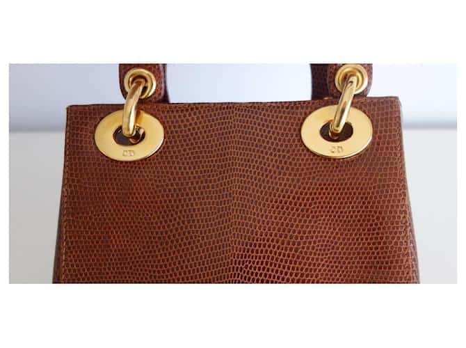 Mini Lady Dior Lizard bag Caramel