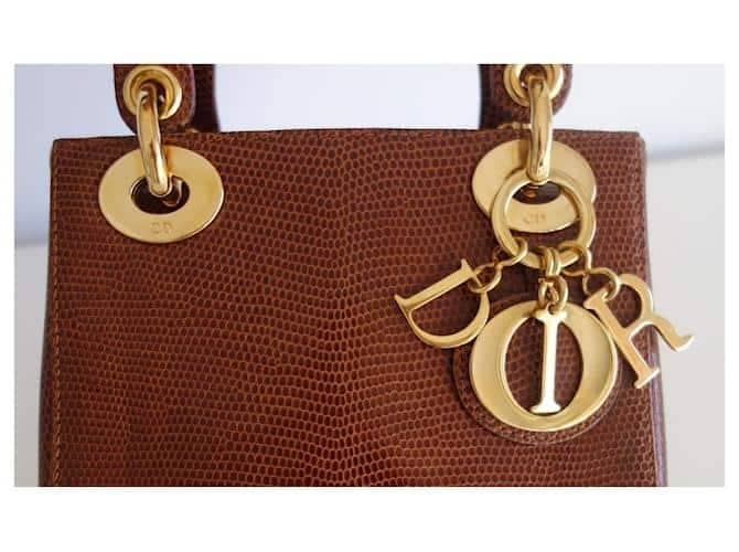 Mini Lady Dior Lizard bag Caramel