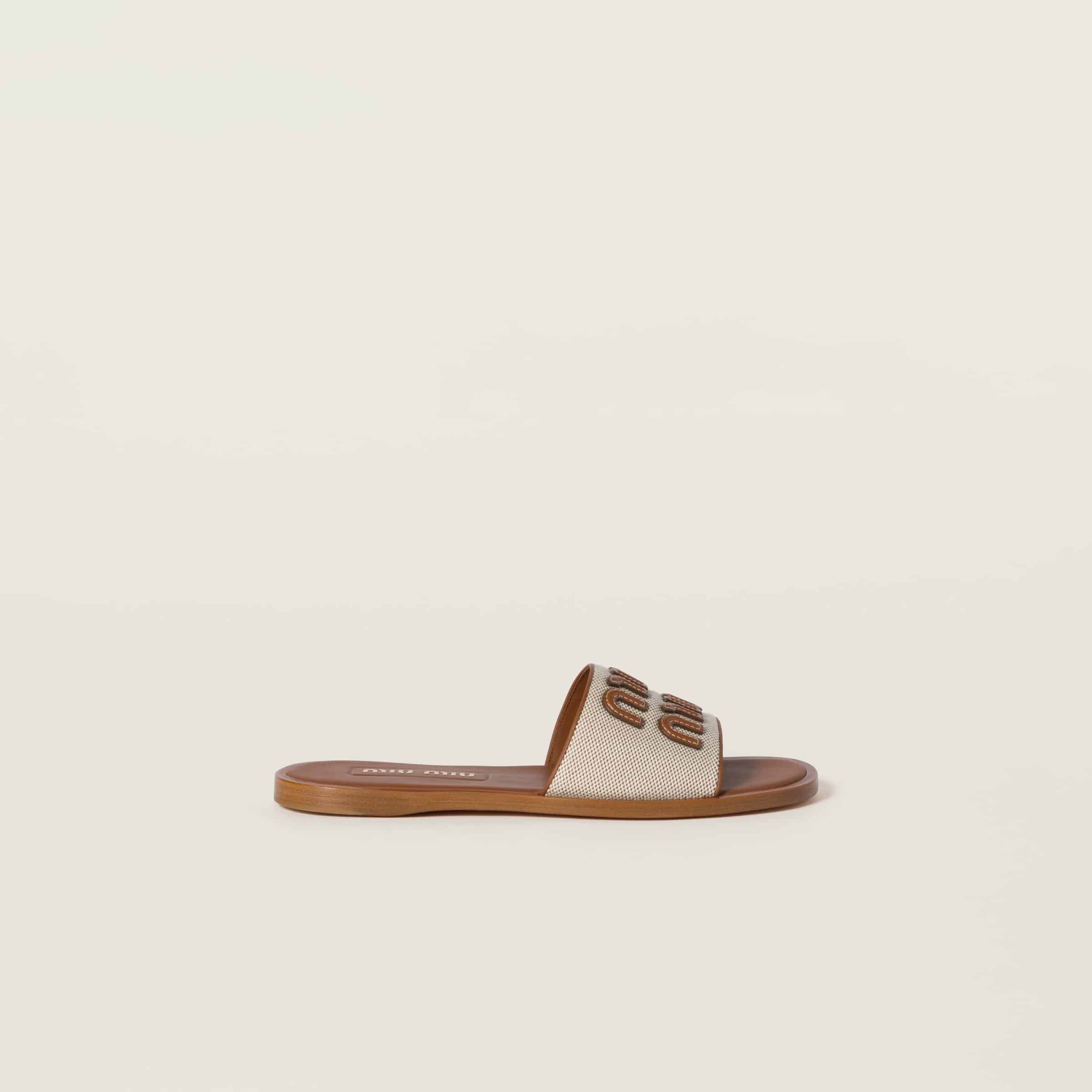 MiuMiu Canvas and leather slides