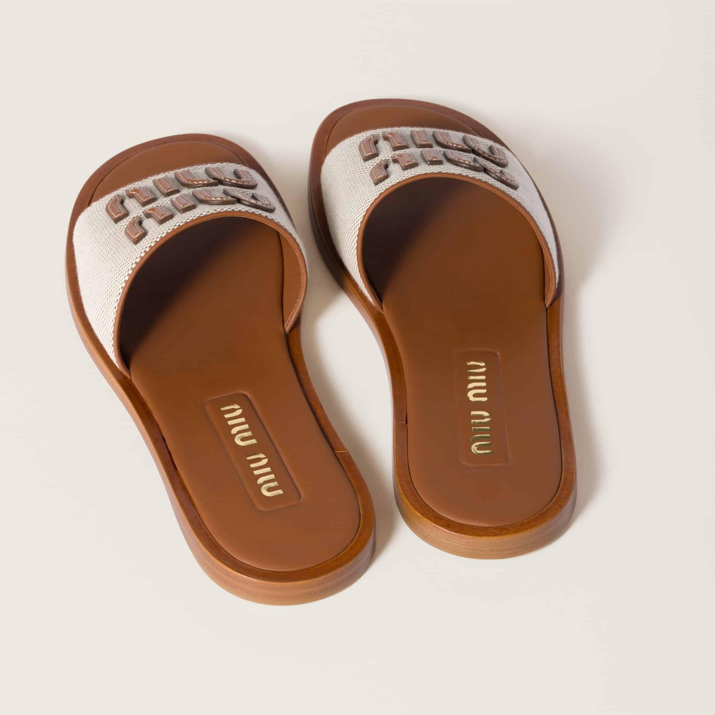 MiuMiu Canvas and leather slides