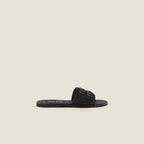 MiuMiu Raffia-effect woven fabric slides