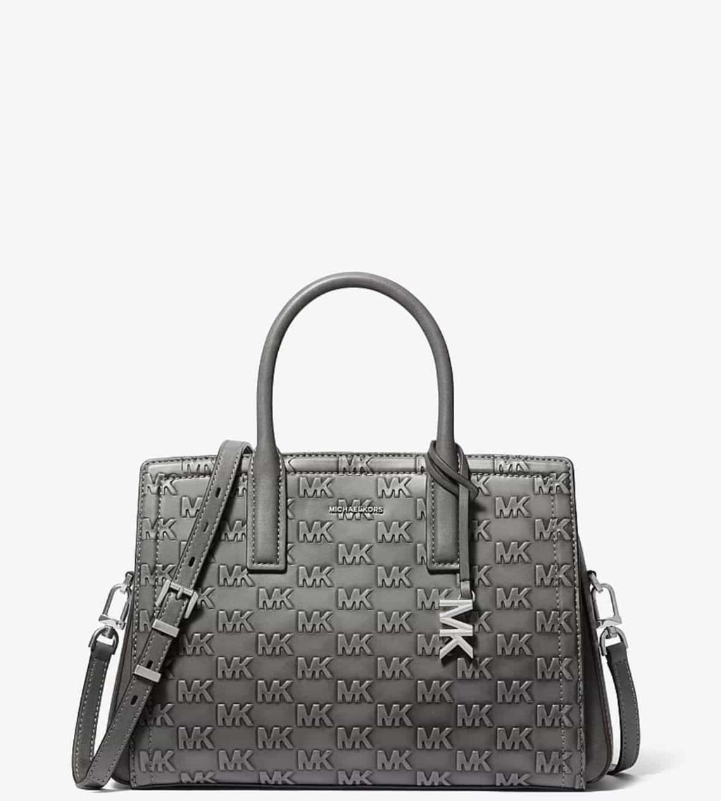Laila Medium Logo Embossed Burnished Leather Satchel