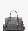 Laila Medium Logo Embossed Burnished Leather Satchel