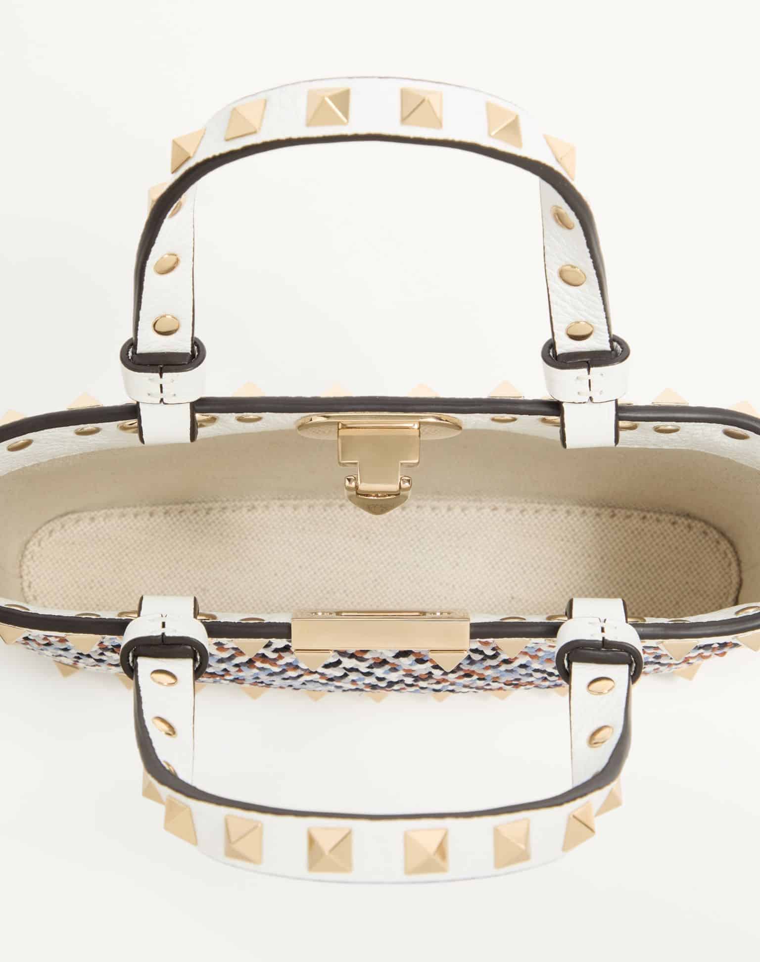 Valentino Garavani Rockstud Mini Shopping Bag In Woven Fabric