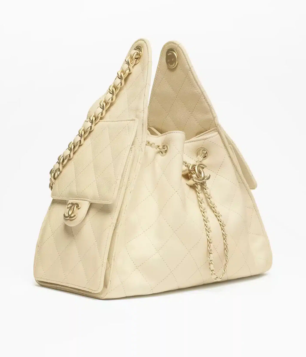 Grained Calfskin &amp; Gold-Tone Metal  Beige