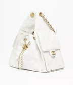 Grained Calfskin &amp; Gold-Tone Metal  White