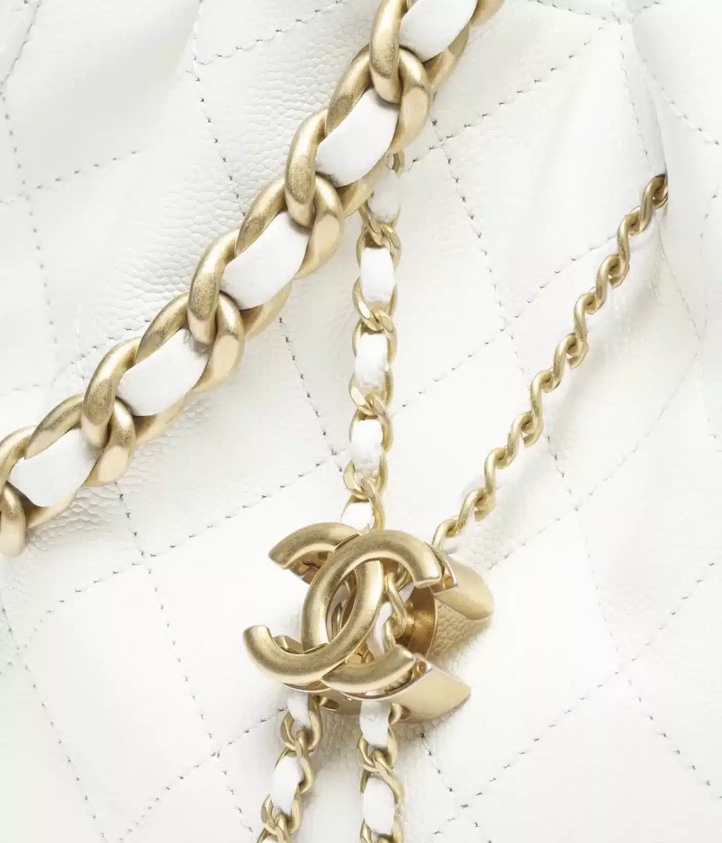 Grained Calfskin &amp; Gold-Tone Metal  White