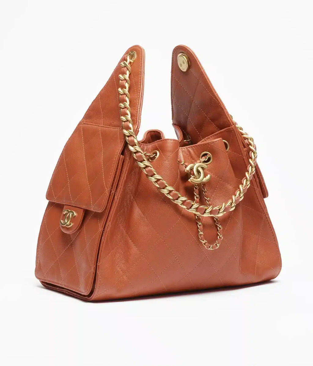 Grained Calfskin &amp; Gold-Tone Metal  Dark Orange