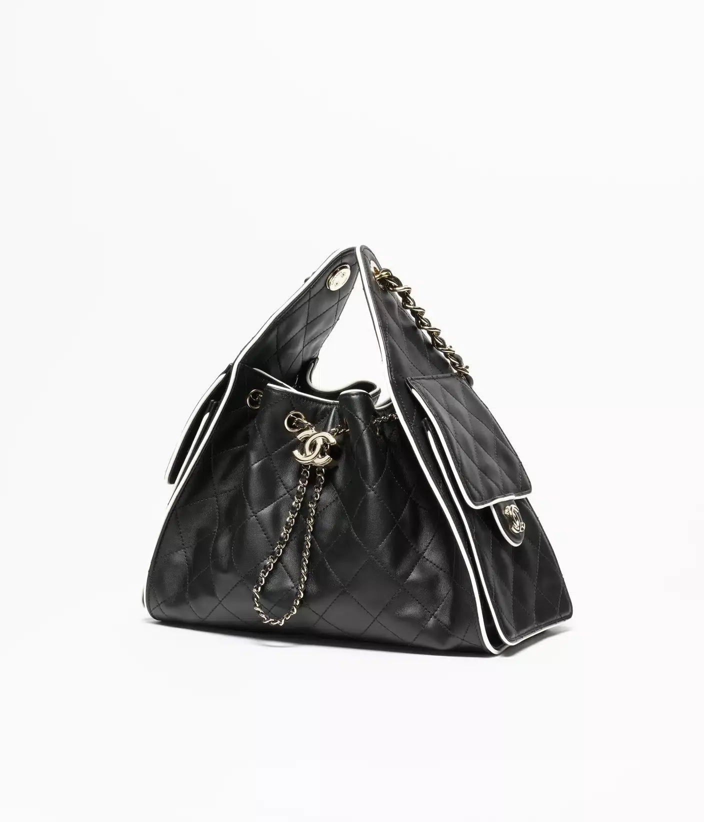 Calfskin &amp; Gold-Tone Metal  Black &amp; White