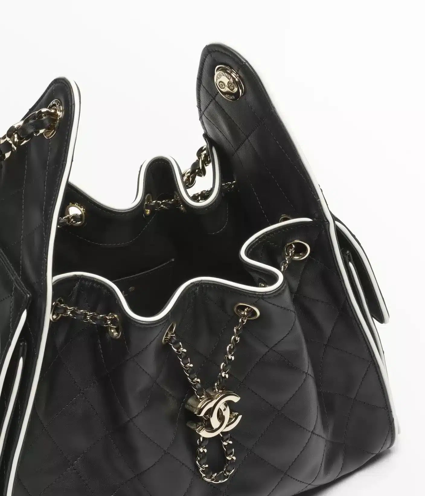 Calfskin &amp; Gold-Tone Metal  Black &amp; White