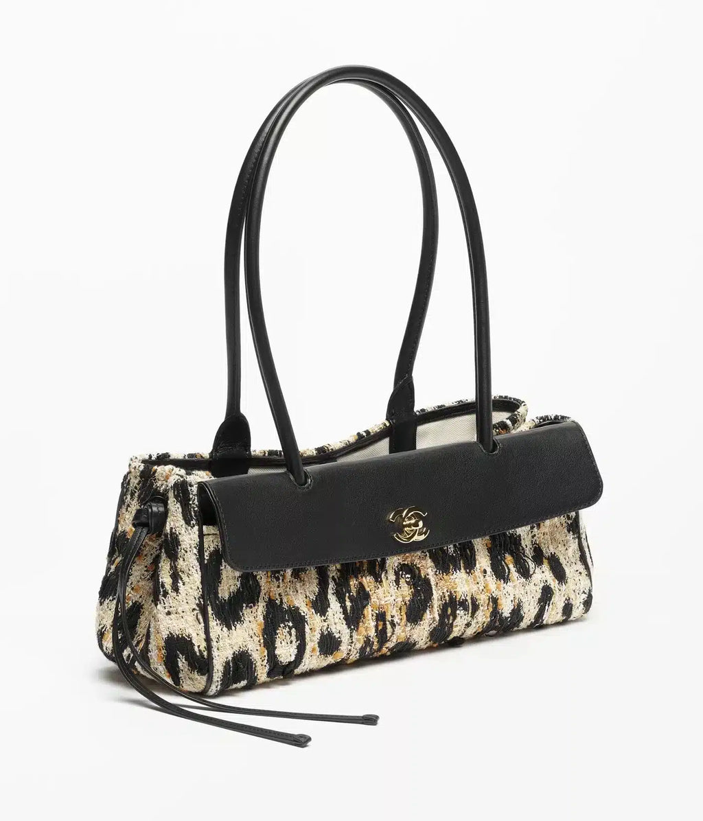 Tweed, Mixed Fibers, Calfskin &amp; Gold-Tone Metal  Brown, Black &amp; White