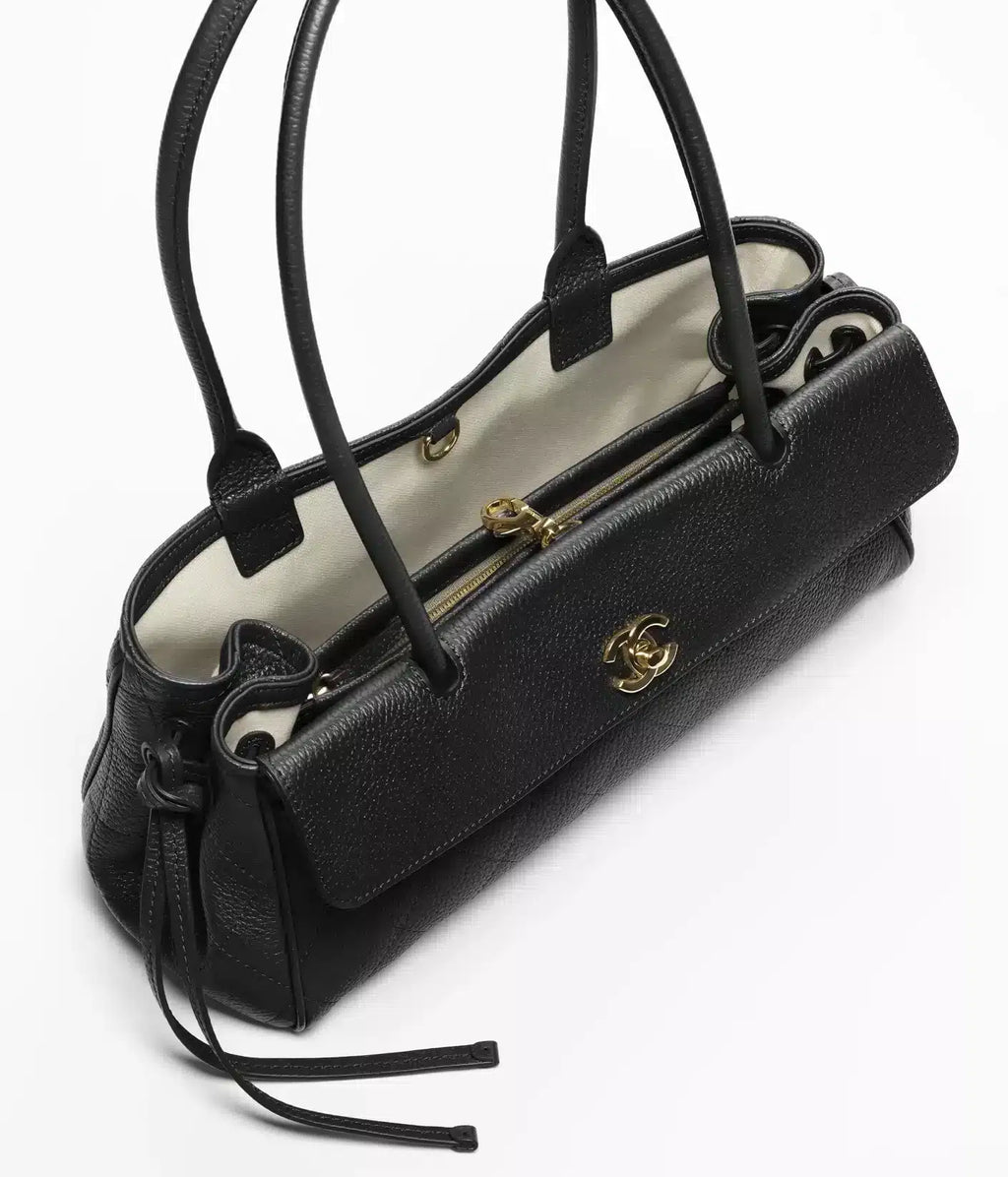 Grained Calfskin &amp; Gold-Tone Metal  Black