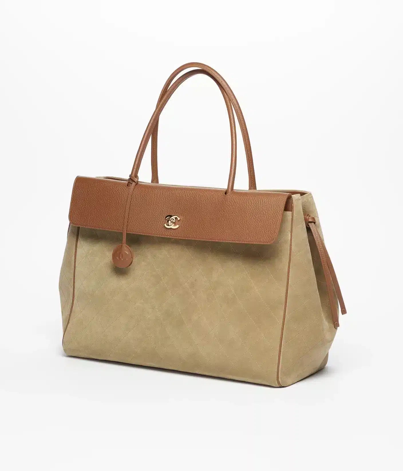 Suede Calfskin, Grained Calfskin &amp; Gold-Tone Metal  Dark Beige &amp; Camel