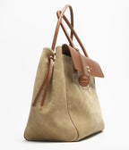 Suede Calfskin, Grained Calfskin &amp; Gold-Tone Metal  Dark Beige &amp; Camel