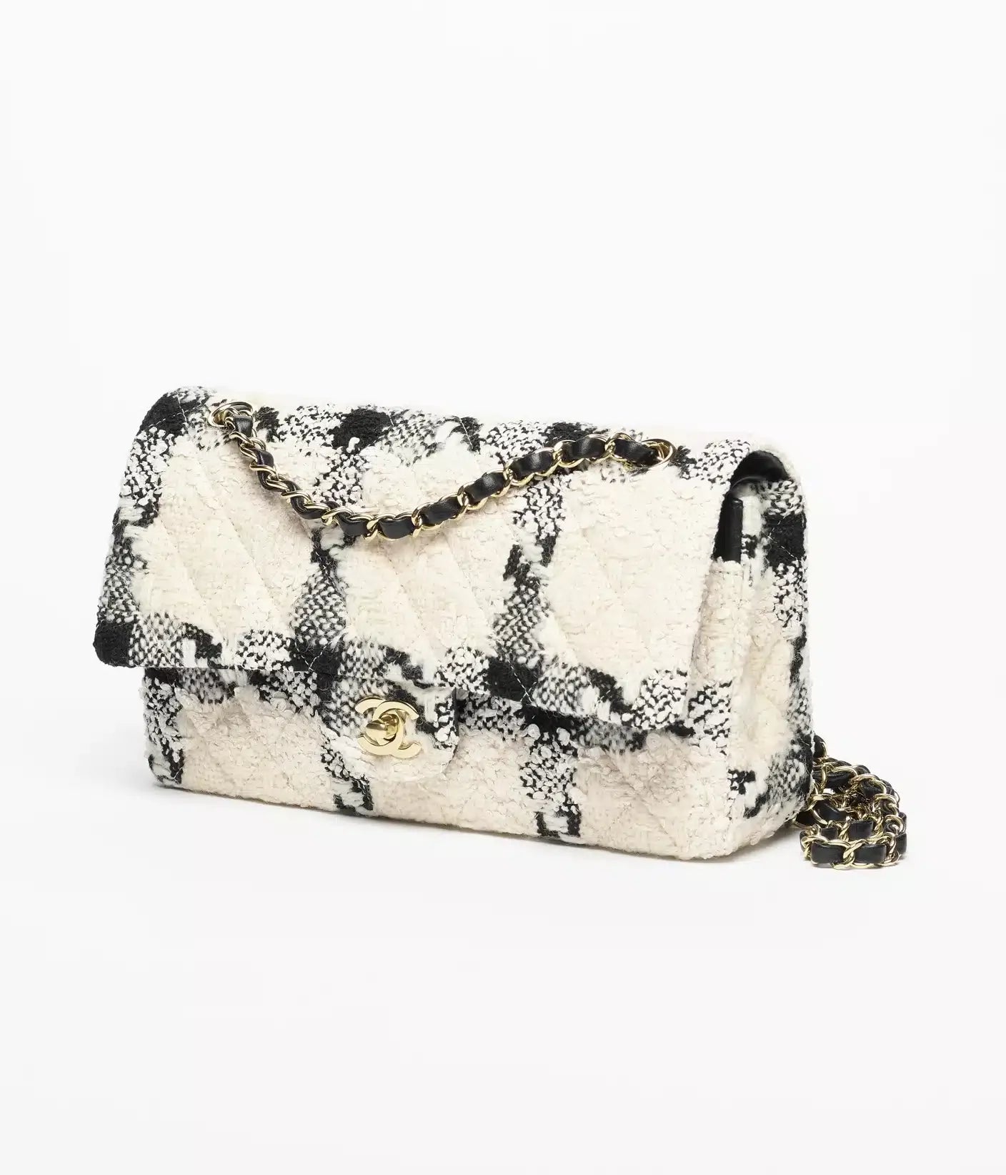 Cotton &amp; Wool Tweed &amp; Gold-Tone Metal  White, Ecru &amp; Black