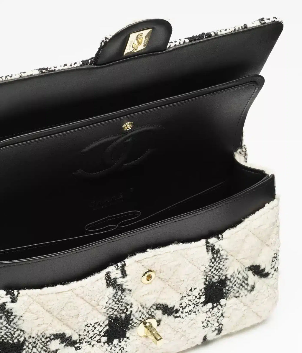 Cotton &amp; Wool Tweed &amp; Gold-Tone Metal  White, Ecru &amp; Black