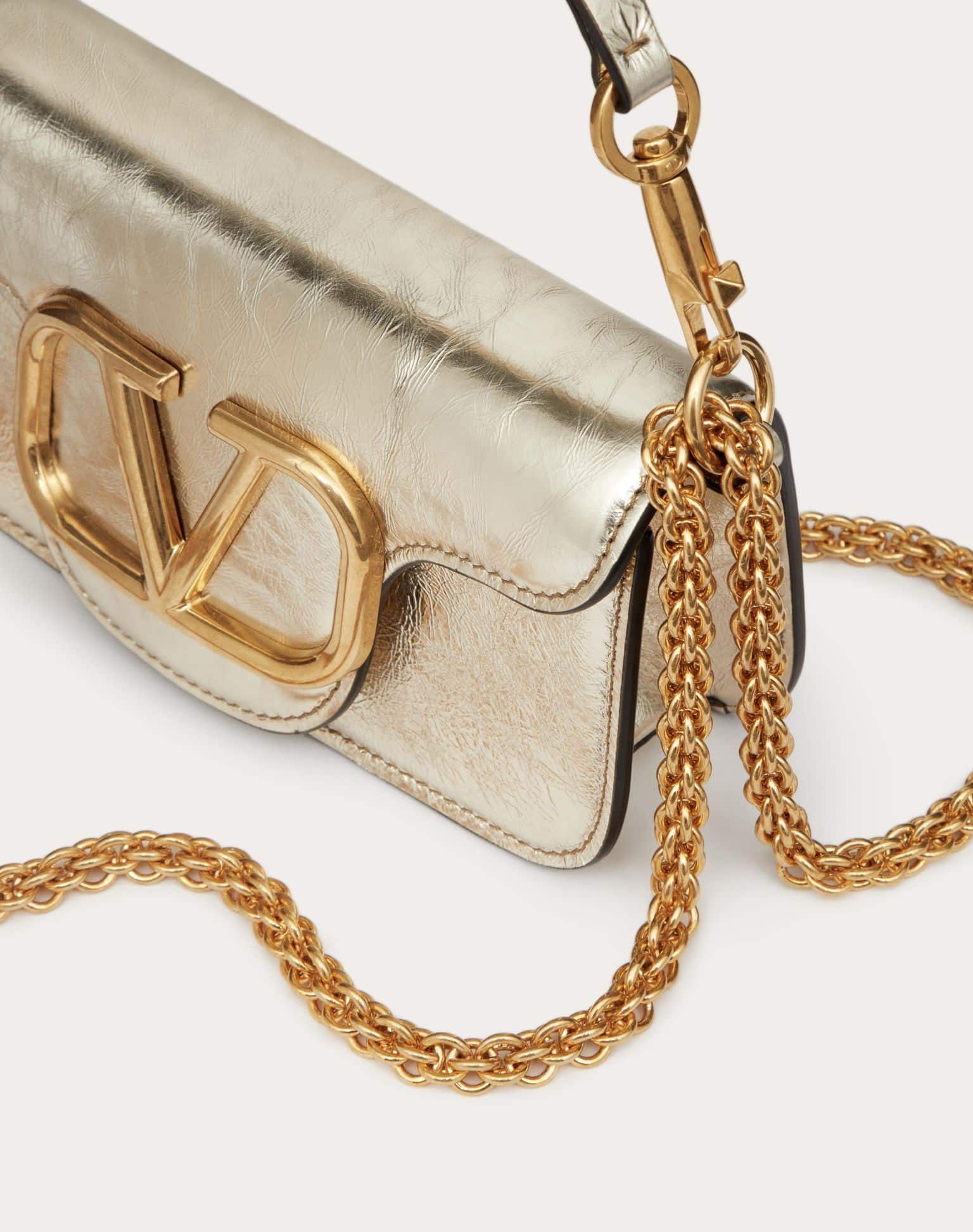 SMALL VALENTINO GARAVANI LOCÒ METALLIC CALFSKIN SHOULDER BAG