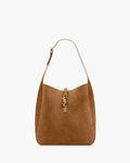 LE 5 À 7 SUPPLE LARGE IN SUEDE CARAMEL COGNAC