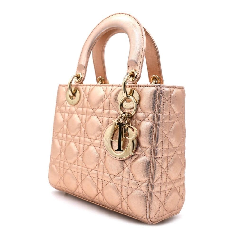 Rose Gold Cannage Leather Small Lady Dior
