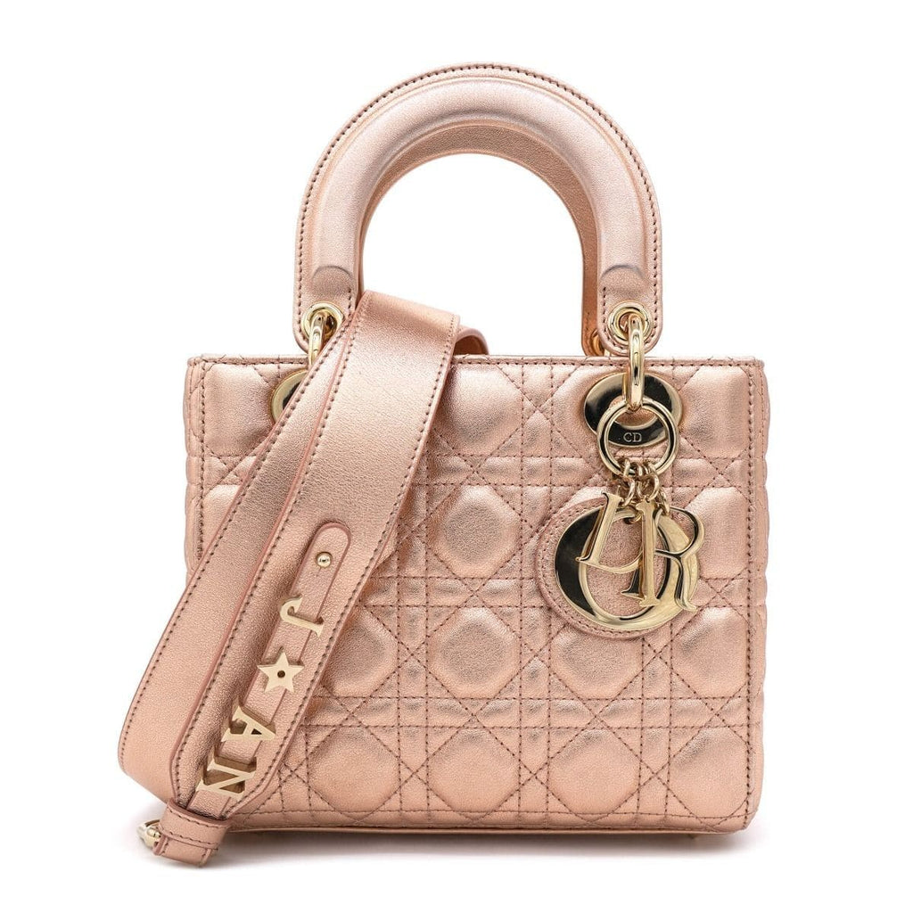 Rose Gold Cannage Leather Small Lady Dior