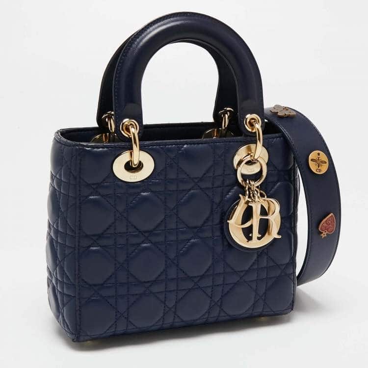 Dior Blue Cannage Quilted Leather Small Lady Dior Tote