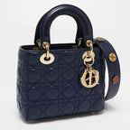 Dior Blue Cannage Quilted Leather Small Lady Dior Tote