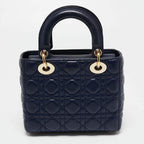 Dior Blue Cannage Quilted Leather Small Lady Dior Tote