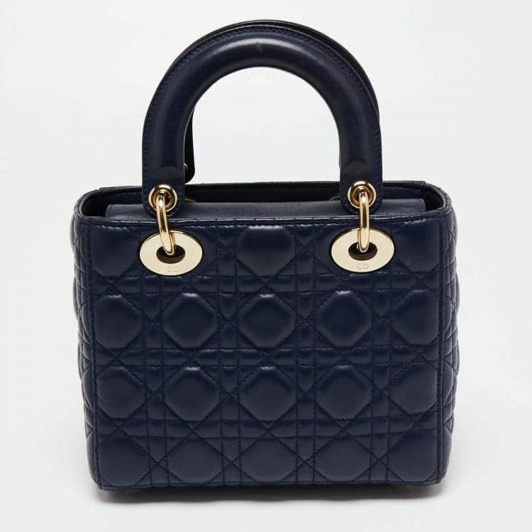 Dior Blue Cannage Quilted Leather Small Lady Dior Tote