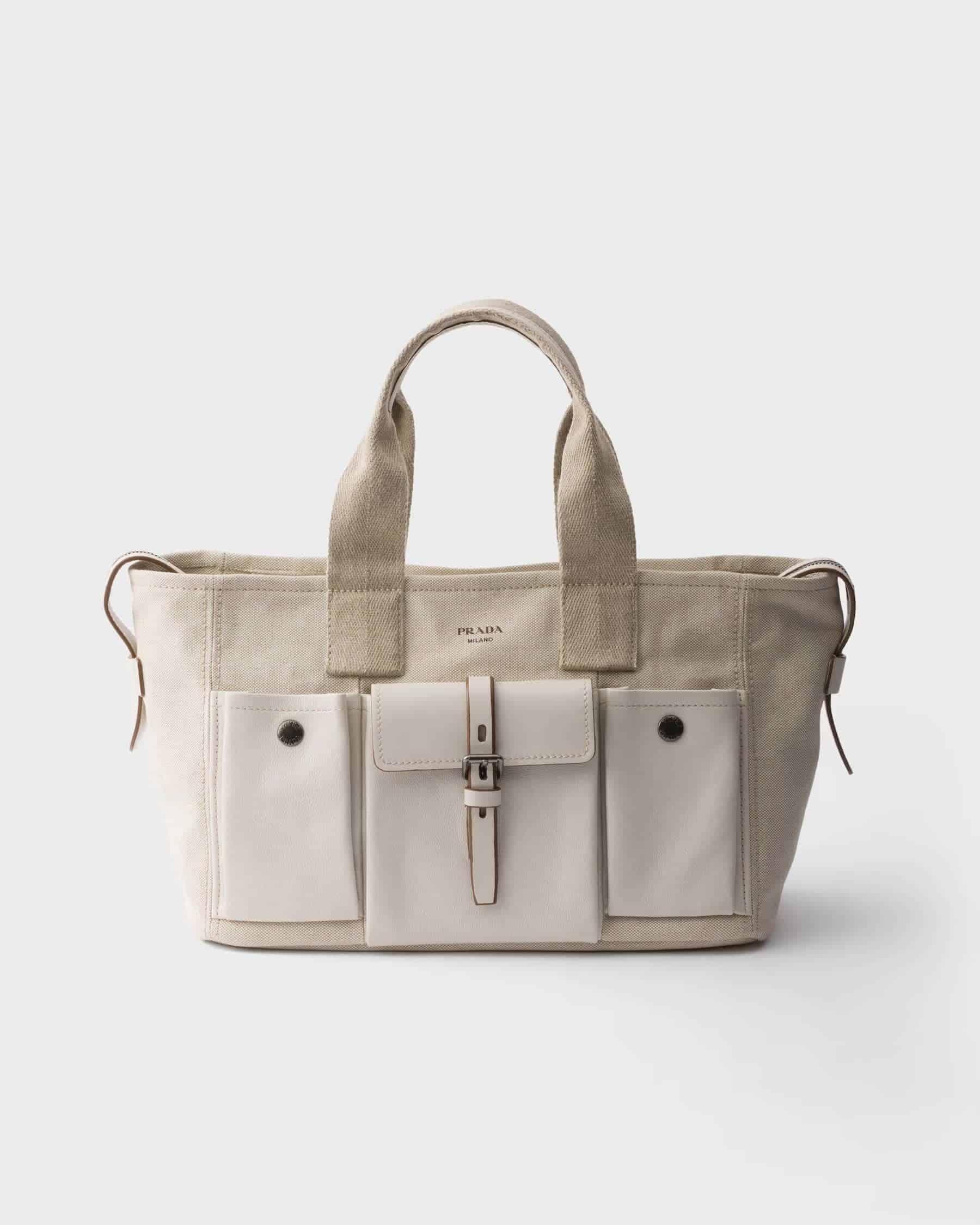 Prada Route large canvas and leather tote bag