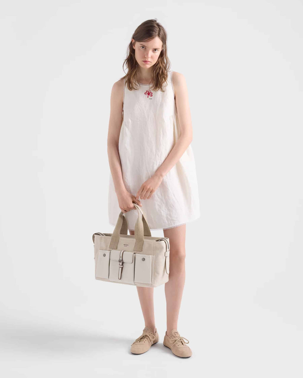 Prada Route large canvas and leather tote bag