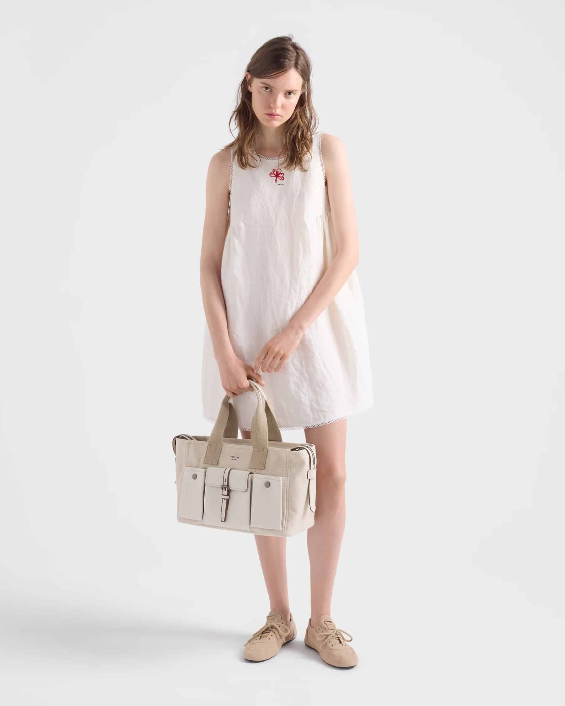 Prada Route large canvas and leather tote bag