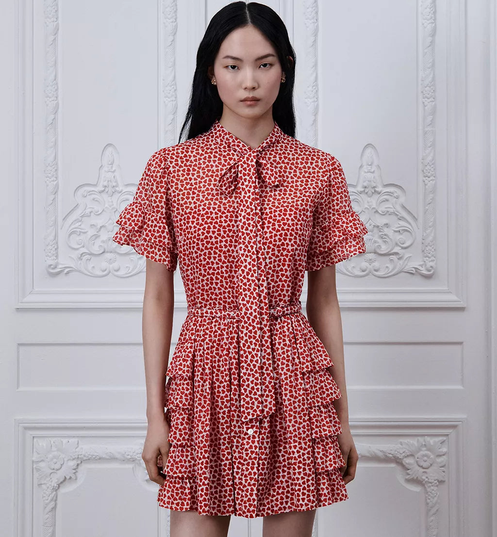 Dior Qixi Short Ruffled Dress with Belt