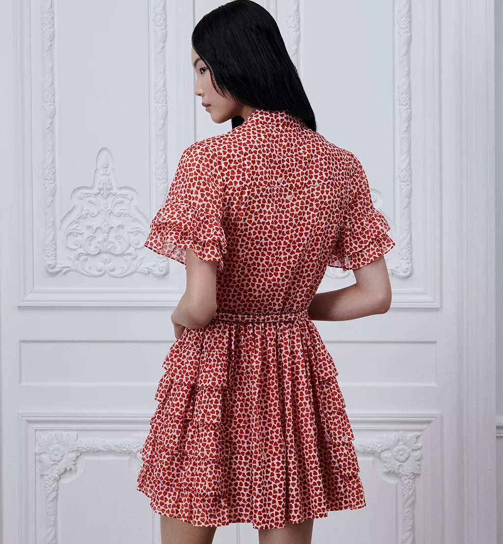 Dior Qixi Short Ruffled Dress with Belt