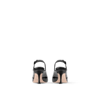 Louis Vuitton 6AM Slingback Pump in black lambskin with silver-toned studs, LV Circle accessory, and a mid-height curved heel.