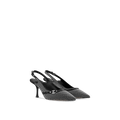 Louis Vuitton 6AM Slingback Pump in black lambskin with silver-toned studs, LV Circle accessory, and a mid-height curved heel.