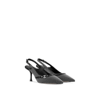 Louis Vuitton 6AM Slingback Pump in black lambskin with silver-toned studs, LV Circle accessory, and a mid-height curved heel.