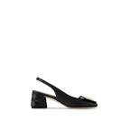 Louis Vuitton Shake Slingback Pump in black lambskin with a Malletage-patterned block heel and LV accessory for a refined statement look.