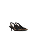 Louis Vuitton Archlight Slingback Pump in black lambskin and patent Monogram canvas, featuring mesh inserts, an LV Circle signature, and a kitten heel.