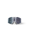 LV Snow ski goggles with a white matte-frosted frame, curved silver Monogram lens, and embossed 5 Elements adjustable strap for high-performance winter sports.