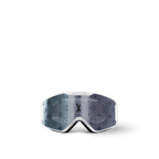 LV Snow ski goggles with a white matte-frosted frame, curved silver Monogram lens, and embossed 5 Elements adjustable strap for high-performance winter sports.