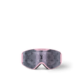 Luxury LV Snow ski goggles with a light pink matte-frosted frame, curved silver Monogram lens, and an embossed adjustable strap, offering anti-UV, anti-fog, and anti-scratch protection for high-performance skiing.