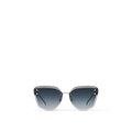 LV Jewel Strass Cat Eye sunglasses with faceted rimless lenses, crystal embellishments, silver-tone Monogram chain-link temples, and gradient black lenses.