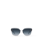 LV Jewel Strass Cat Eye sunglasses with faceted rimless lenses, crystal embellishments, silver-tone Monogram chain-link temples, and gradient black lenses.