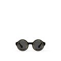 LV Super Vision Round sunglasses with a black acetate frame, gold-toned metal rims engraved with the Damier motif, and signature Louis Vuitton branding.